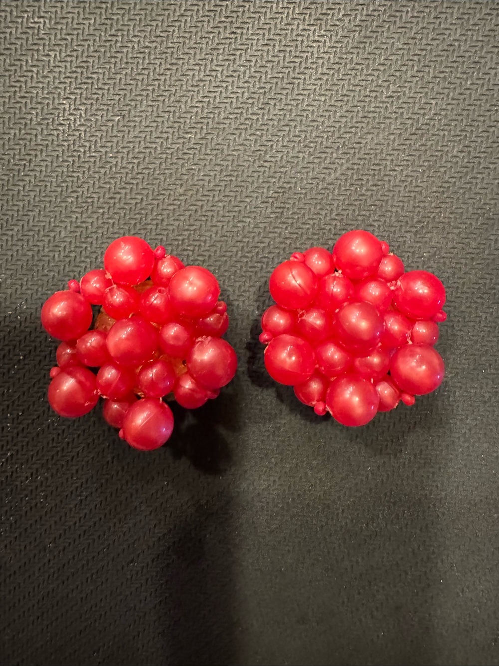 Vintage Red Cluster Bead Statement Clip-On Earrings